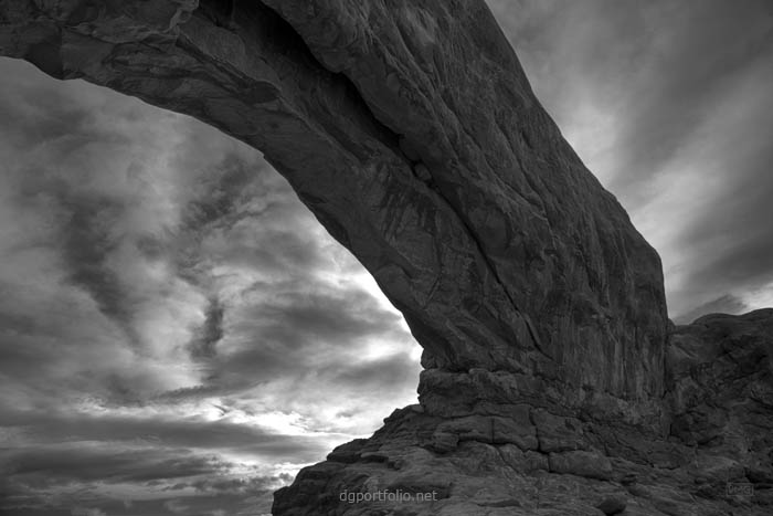 fine art black and white photograph of Arches national Park