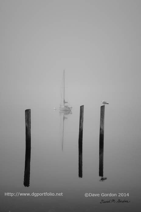 Three Pilings and Sailboat